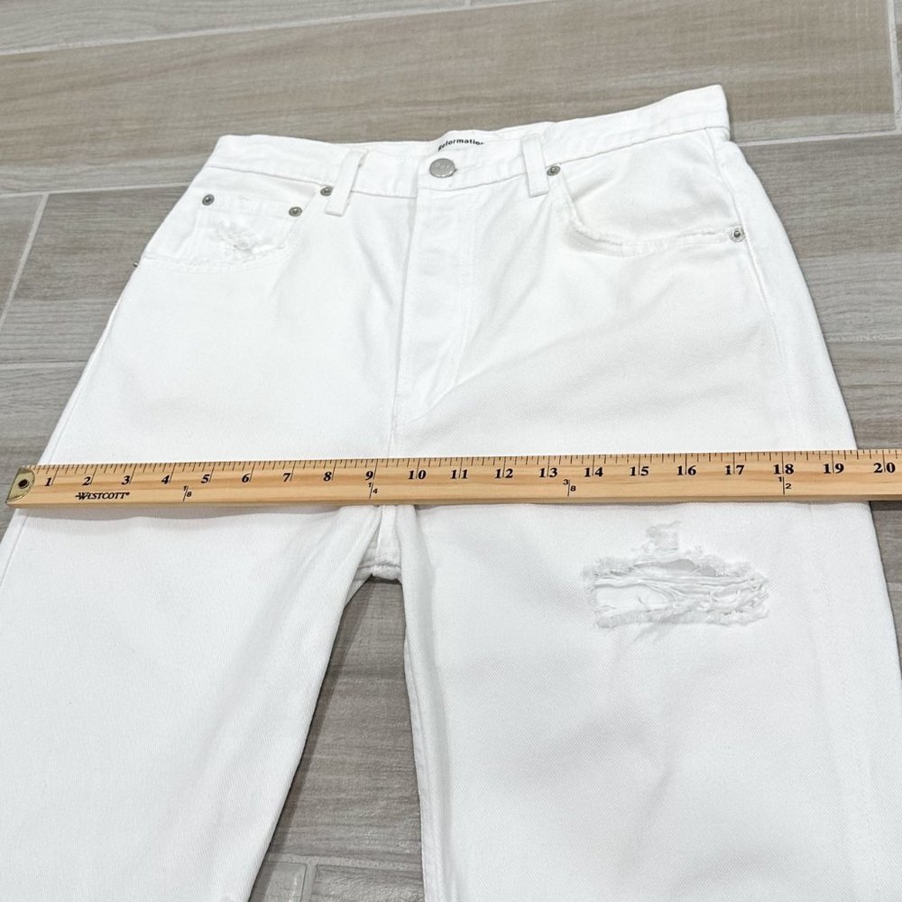 Reformation Cynthia High Rise Relaxed Fit Jeans in White Destroyed Denim Sz 27S - Picture 12 of 16